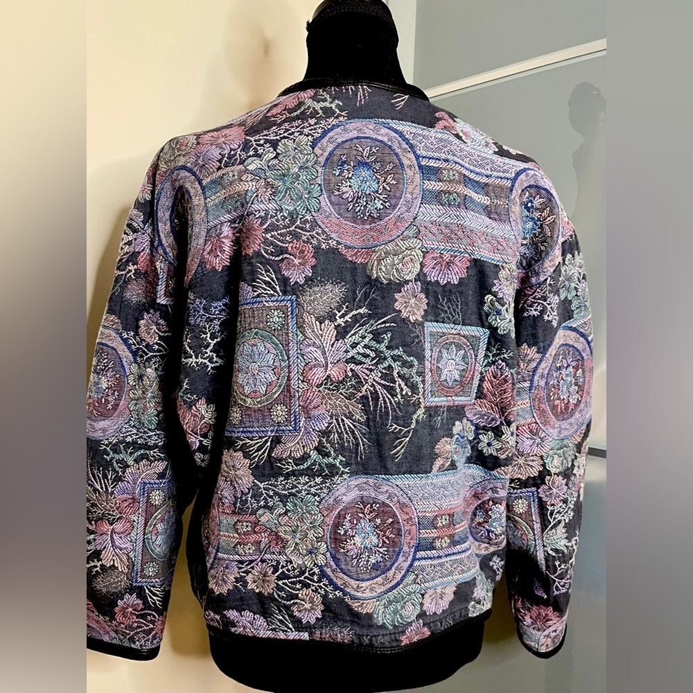 Vintage HBAR tapestry jacket w/snap front,multicolour,leather trim,inner pocket - Picture 8 of 9